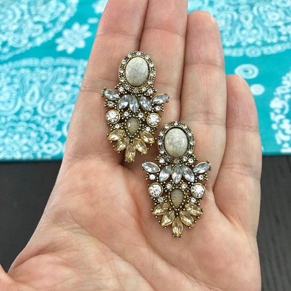 NEW!💎💙💎VINTAGE STYLE! CREAM MARBLING & CRYSTALS - Picture 6 of 8